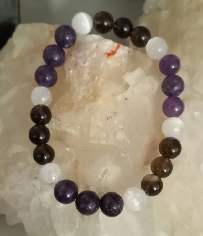 Lepidolite/smokey Quartz/selenite Bracelet