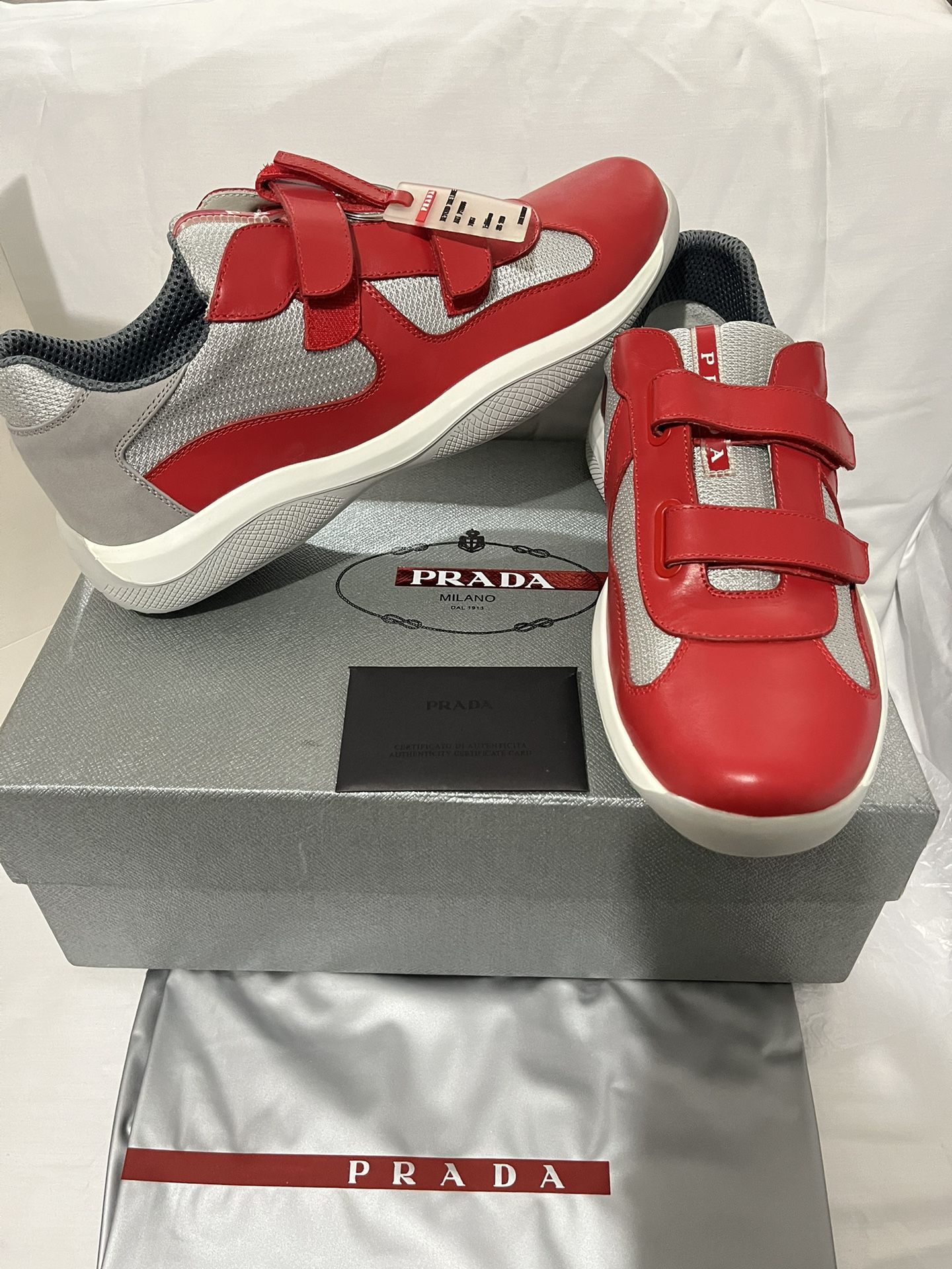 Authentic NEW PRADA Red America’s Cup Original sneakers (Size: Euro 44, US 10-11)
