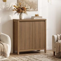 Sideboard Buffet Cabinet with Storage, Fluted Credenza Buffet Table,Console Cabinet with Adjustable Shelves, Farmhouse Coffee Bar Storage Cabinets for