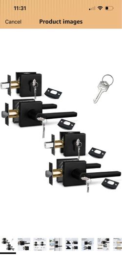 Black Door Lever Lock Set with Deadbolt