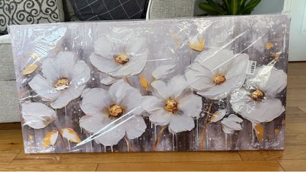 Abstract White Floral Canvas Wall Art 20x40