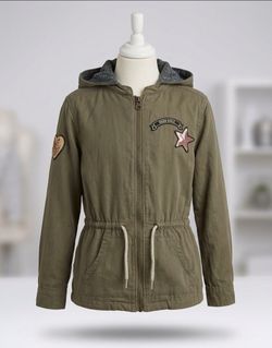 Girls Olive Green Utility Jacket with Patches size 5