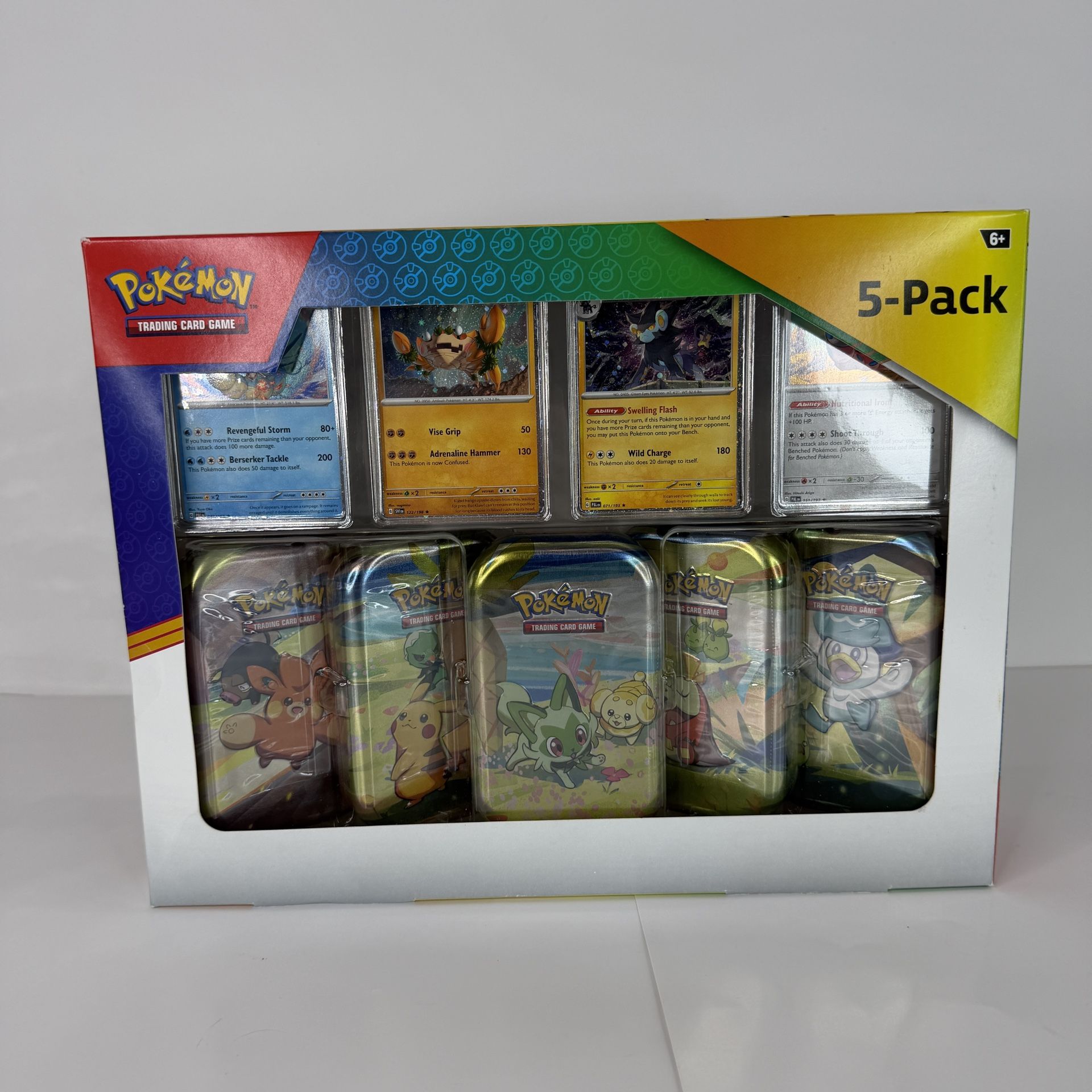*NEW* Pokemon TCG Scarlet & Violet Paldea Friends 5 Mini Tins Set + 4 Promo Cards Box