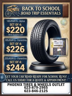 ​🍎🚗 BACK TO SCHOOL TIRE SPECIALS! 🚗🍎 Get your vehicle ready for school runs and daily commutes. Check out our unbeatable set pricing on 15-inch ti
