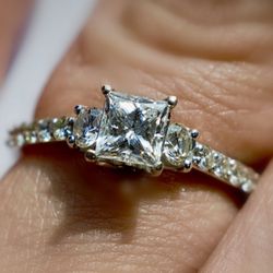 Christmas Holiday Princess Cut Diamond Engagement Ring 14K White Gold GGL Certified 