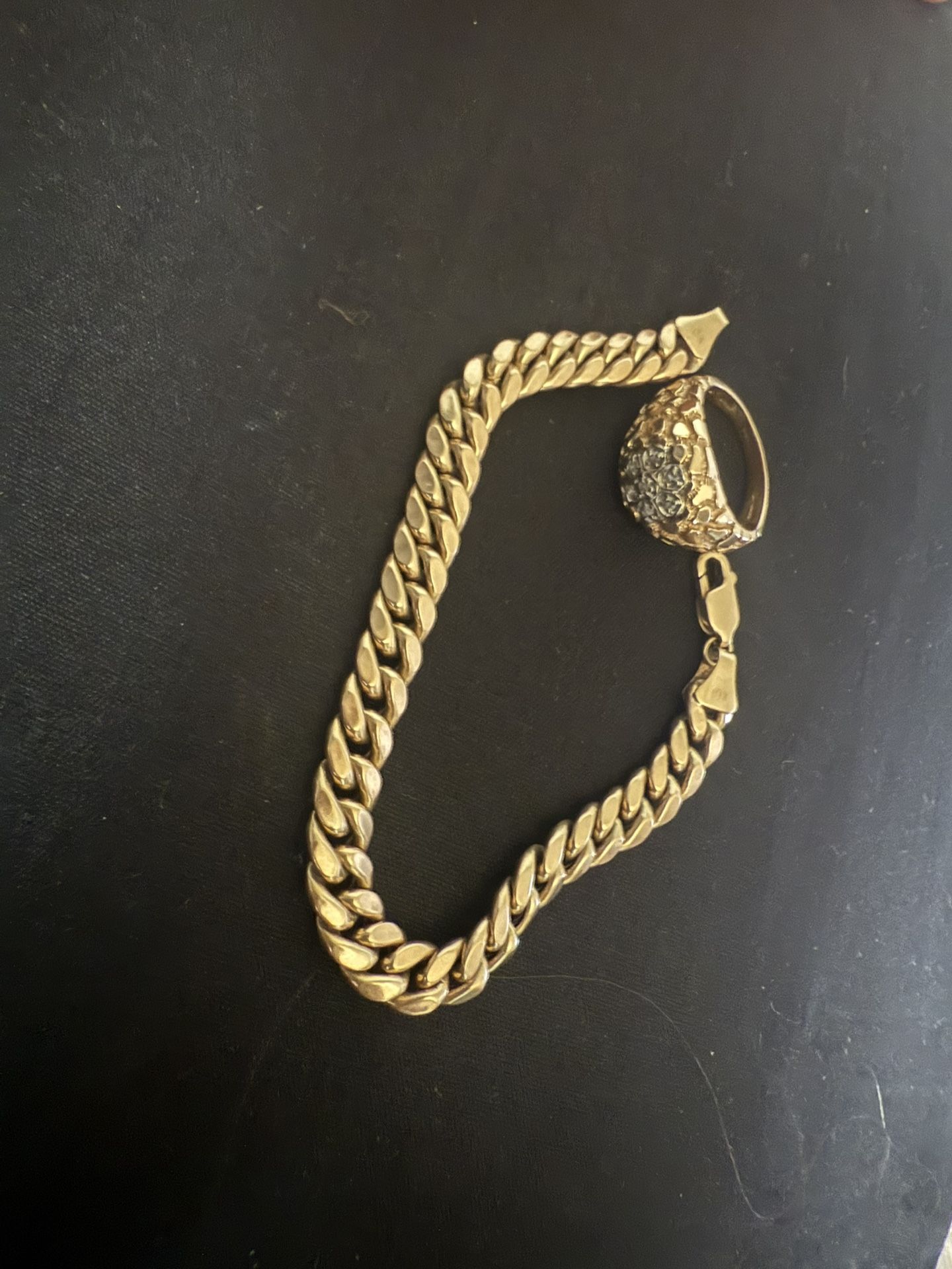 Set Ring And Bracelet 14k Men’s Ring size 9 1/2 And 10k Cuban Link Bracelet