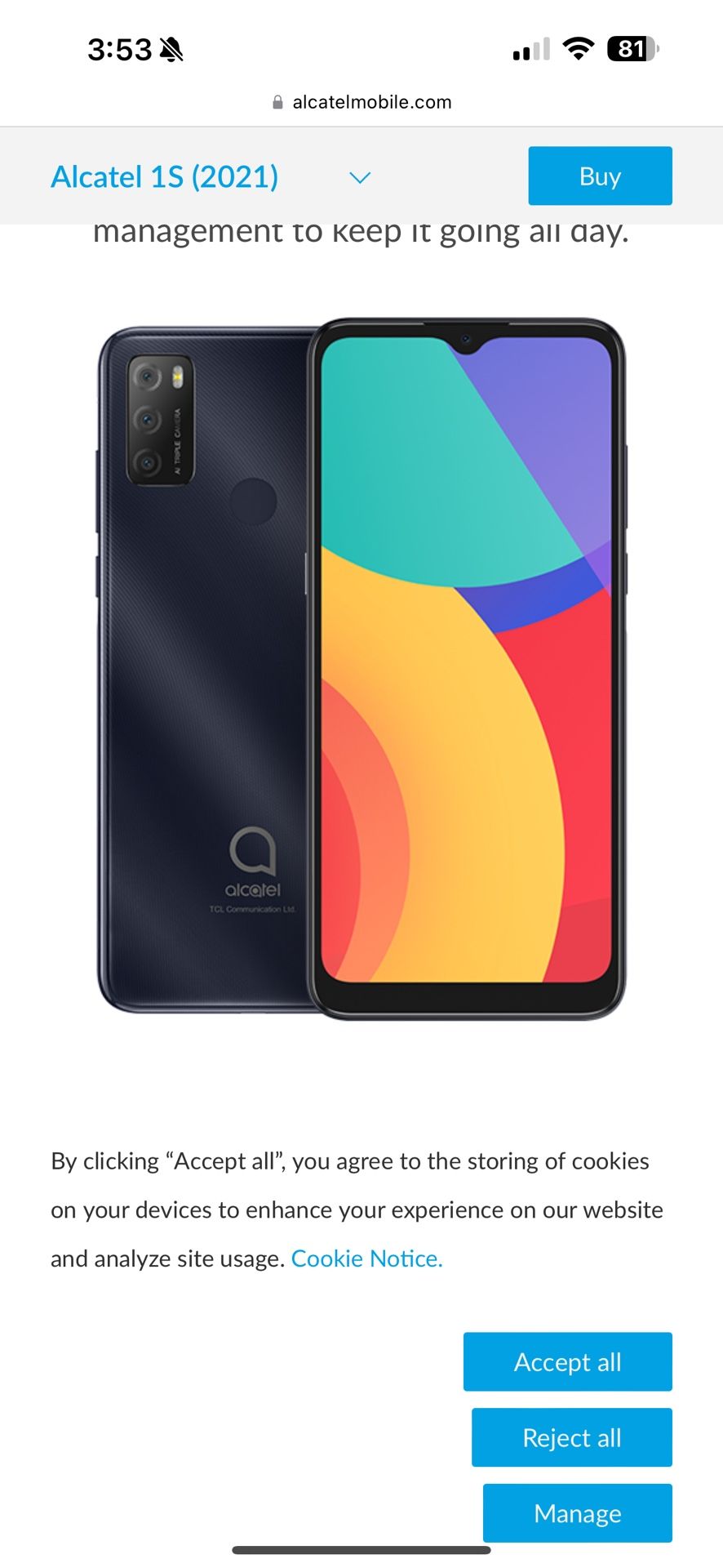 Alcatel 1S 2022 Smart Phone Unlocked