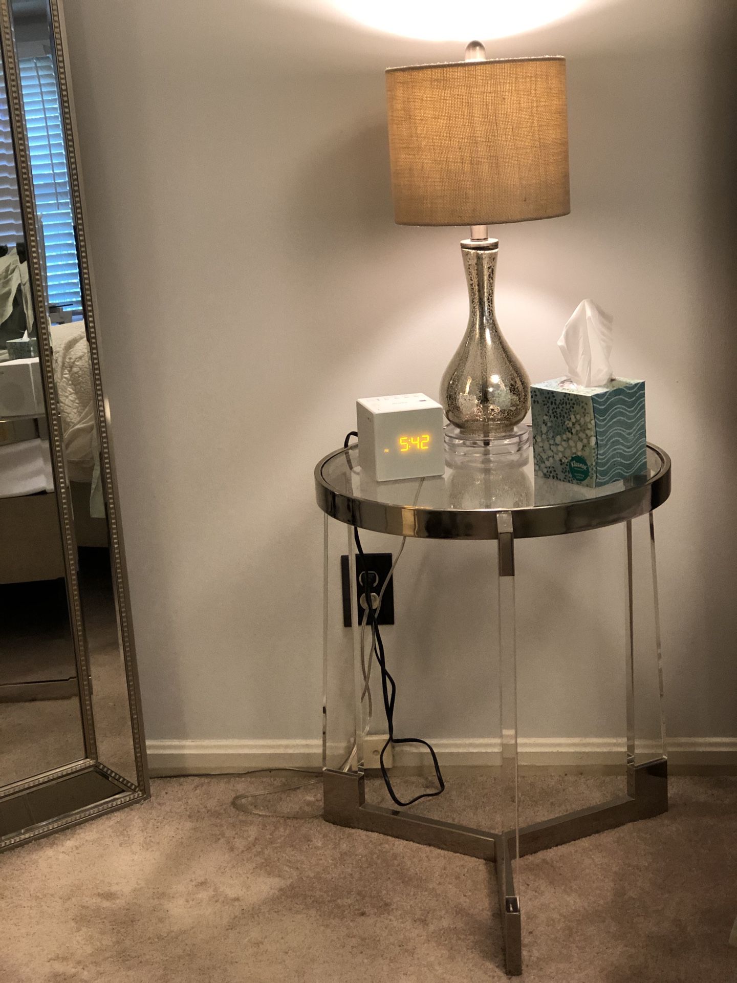 Glass side table & bedside lamp