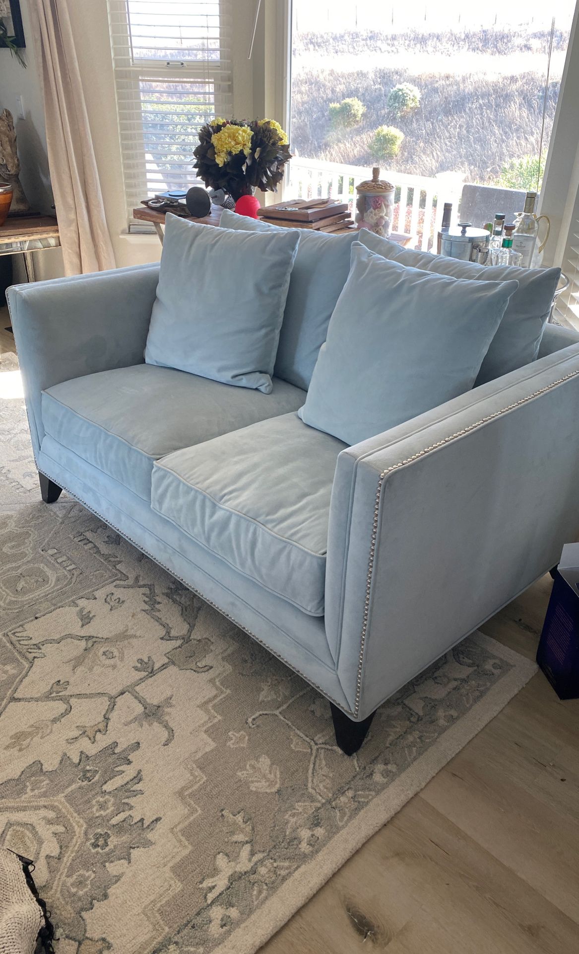 Macy's sofa and loveseat Tiffany blue set