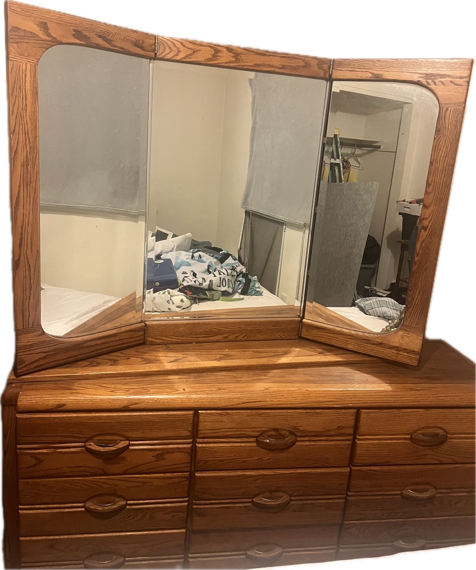 Oak Dresser Vanity Mirror Box