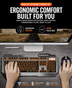 5. 🚀 RGB Gaming Keyboard Mouse Set – Wireless • Rechargeable • Mechanical Feel