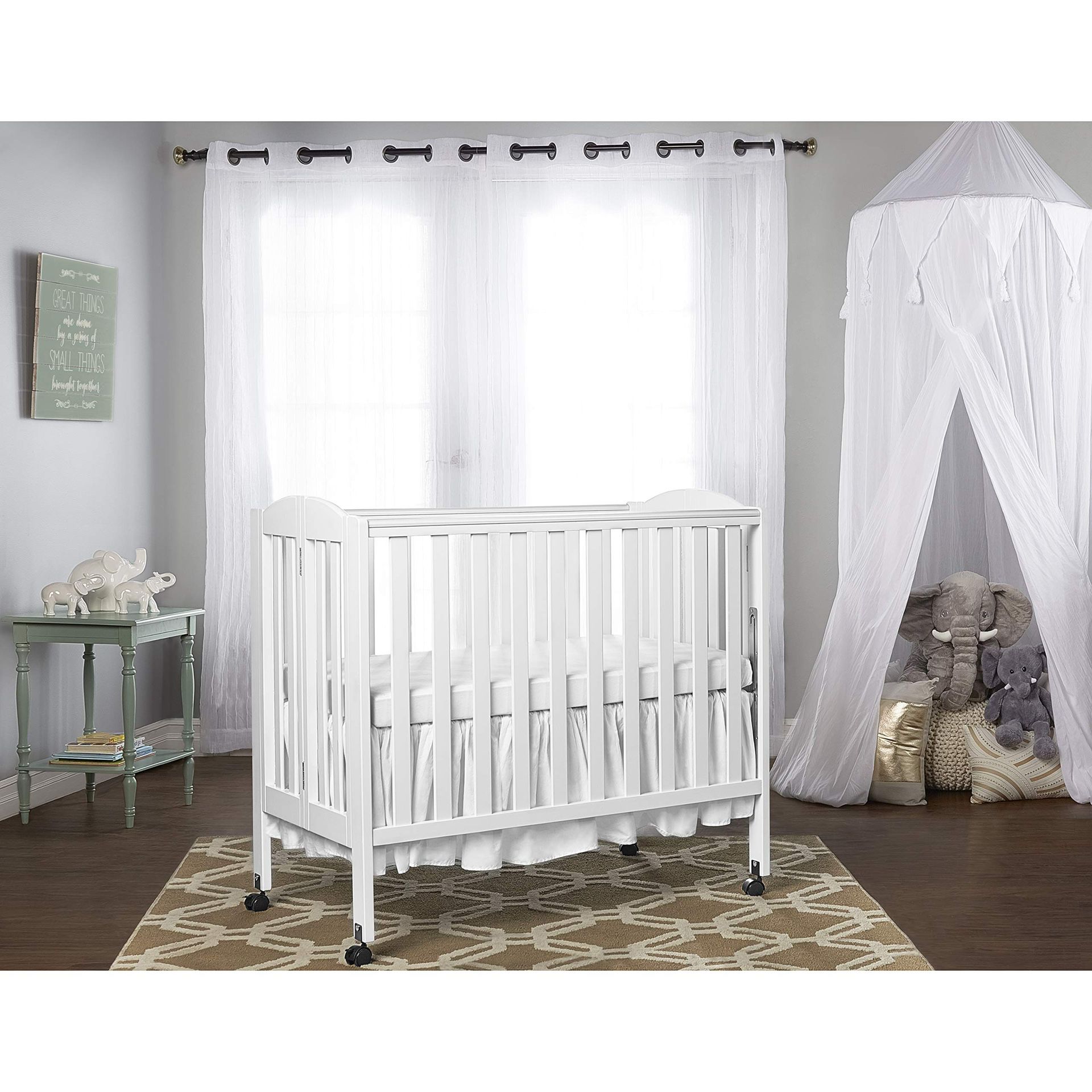 Dream On Me 3 in 1 Portable Folding Stationary Side Crib, White 