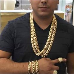 14MM Cuban Set 14K Gold Plated Doesn't Loses Color 