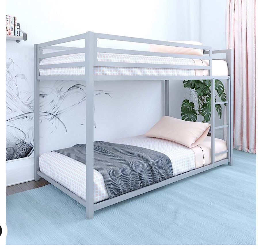 Twin Over Twin Grey Metal Bunk Bed 