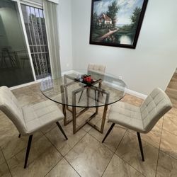 Modern Glass Round Dining Set – Table + 3 New Chairs