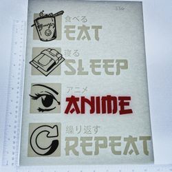 Iron On Heat Transfer  Good For T-shirts Sweaters Jackets T Shirt Design Size Is About 12x10  Eat Sleep Anime Repeat #336