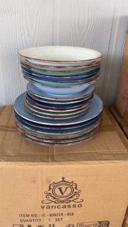 vancasso Bella Dinnerware Set Blue Stoneware 18 Pieces Service