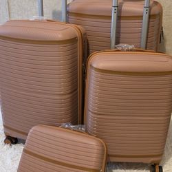 4-Piece Hard Shell Luggage Set Spinner Suitcases with Carry On – Rose Gold / Brown – Brand New