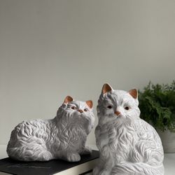 Vintage Adorable Terracotta Cat / Kittens Figurine Pair