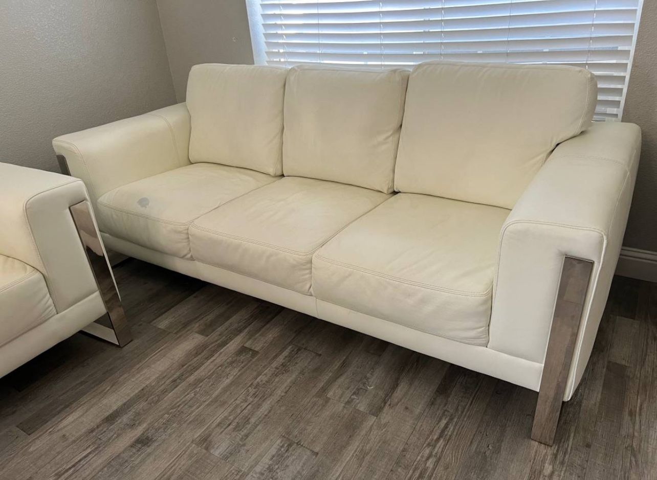 White Sofa Leather Sofa ! Top Grain Leather Couch ! White Leather Couch ! Leather Sofa ! Free Delivery