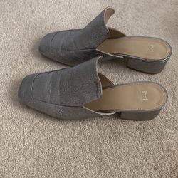 silver leather soft mules size 8