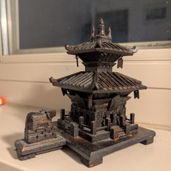 7-Inch Nepali Handmade Replica Of Pashupatinath Temple, Natural Wood