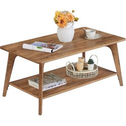 Collection - Coffee Table, 2-Tier Center Table with Storage, Tapered Legs, Curved Transitions, 21.7 x 39.4 x 17.7 Inches, Easy to Assemble, for Living