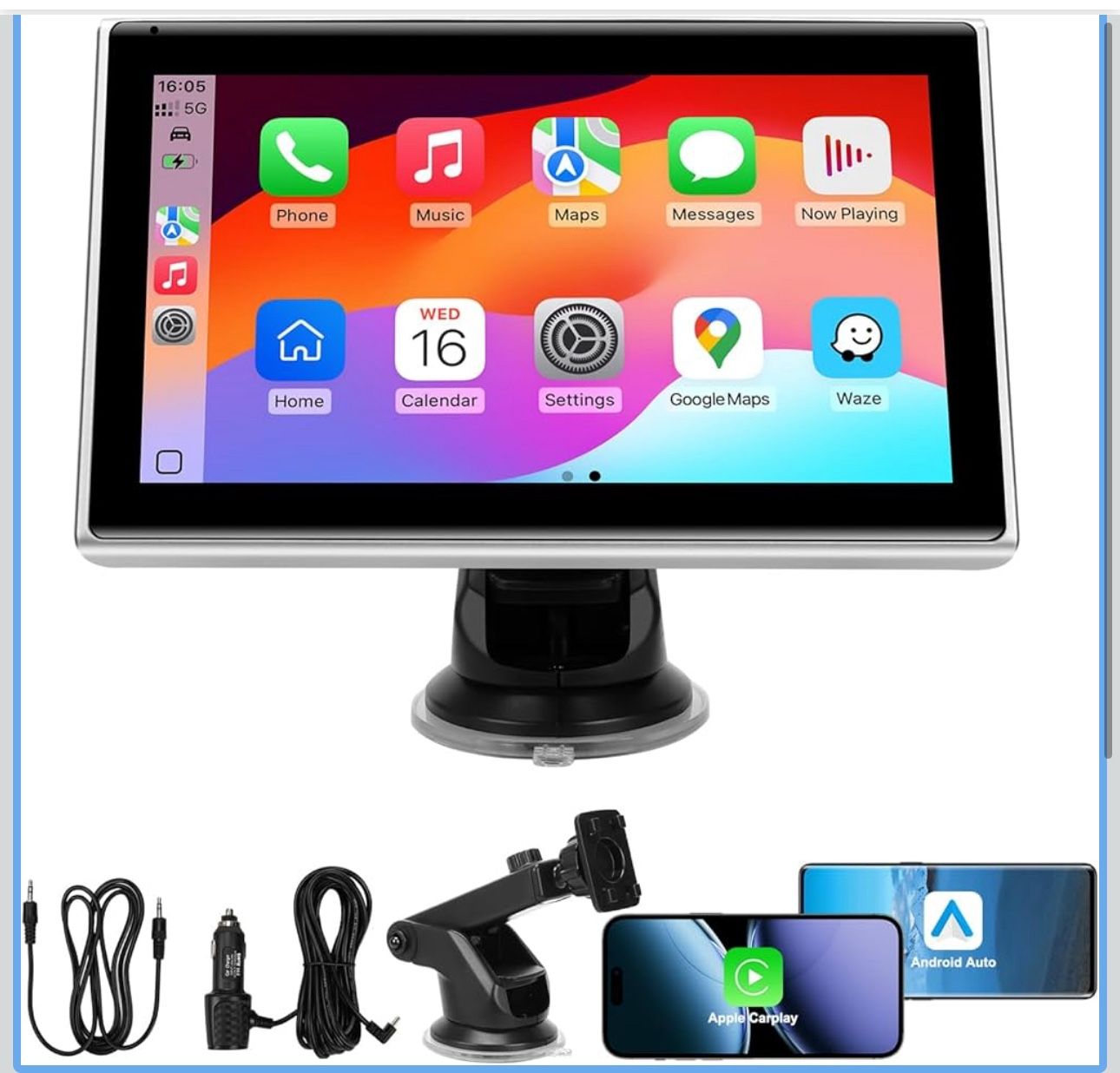 7" Portable Wireless CarPlay Screen for Car 