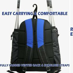 Baseball Bag Blue- Backpack for Baseball, T-Ball & Softball