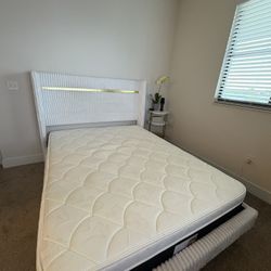 QUEEN BED FRAME WHITE AND GOLD WITH MATTRESS & BOXSPRING