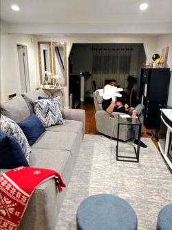 Dining table with 6 chairs and couch with pillows for SALE