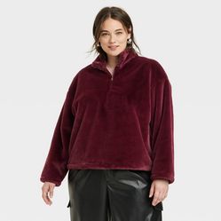 Women's Faux Fur Quarter Zip Sweatshirt A New Day™ 
