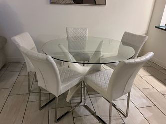 Modern Glass Dining Table Set + 5 Chairs