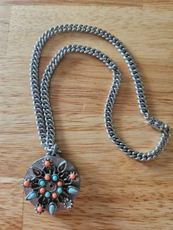 Vintage Turquoise Coral Stones Flower Beaded Chain Drop Necklace