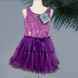New Kids Purple Sparkly Sequin Dress Tulle Skirt Dress 3T 