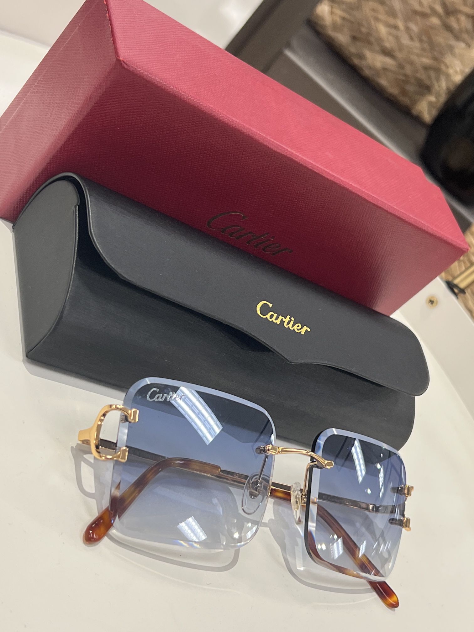 Cartier C’s Ocean Blue Diamond Cut Sunglasses 