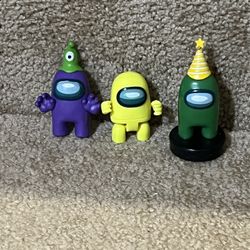 Among us Yellow posable figure & Green Party & Purple hat pvc set of 3