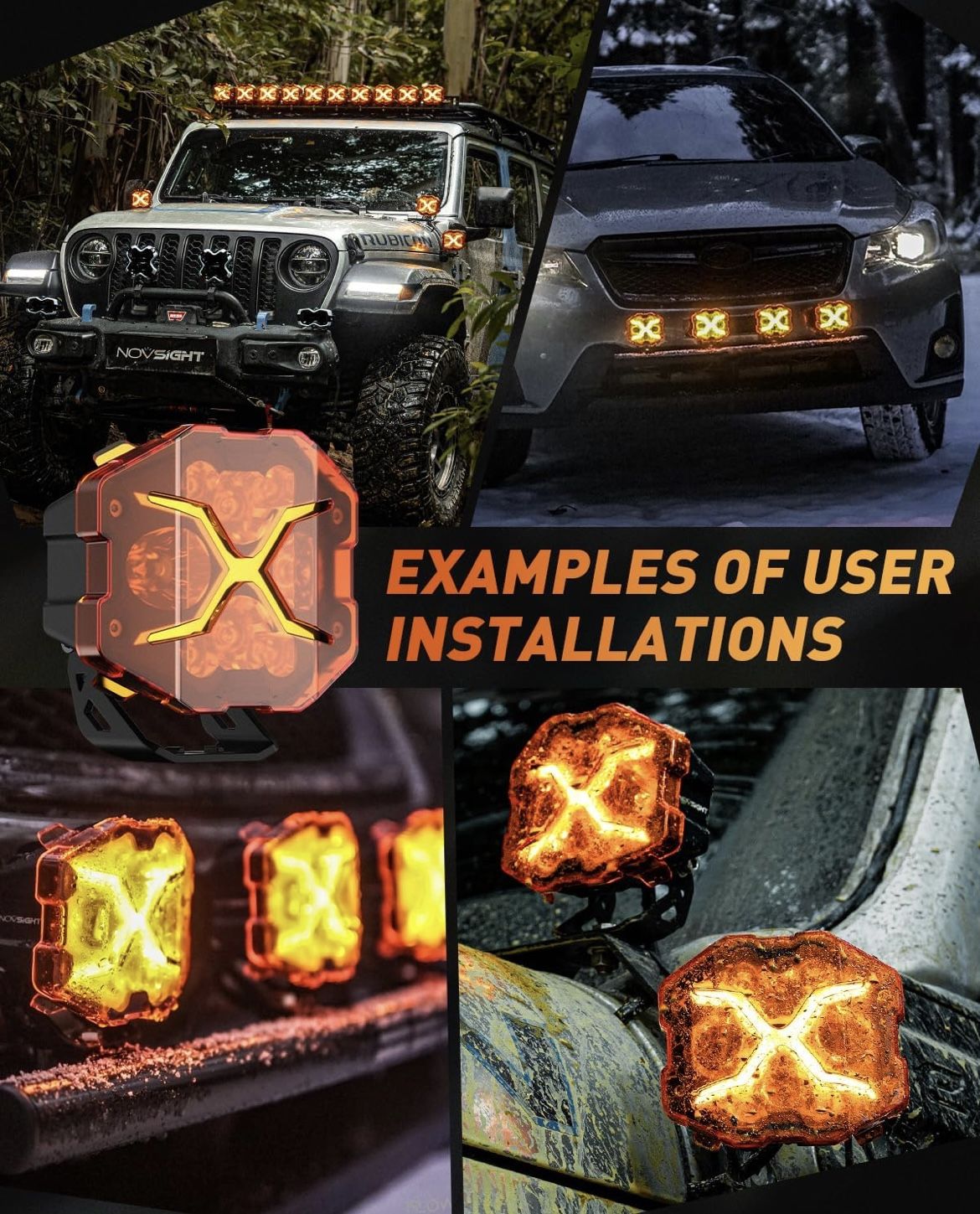 NOVSIGHT 4 Inch LED Pods - X Series Off Road Driving Light with Yellow DRL (pair)