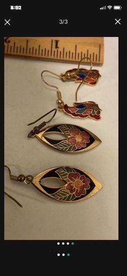 Vintage 80's Enameled Dangling Earrings Two Pair