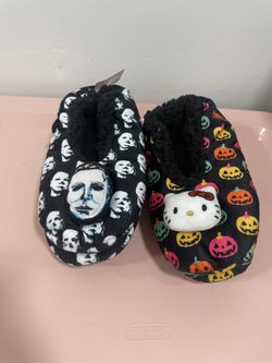 NEW 2025 Halloween Michael Meyers and Hello Kitty women’s sock slippers one size