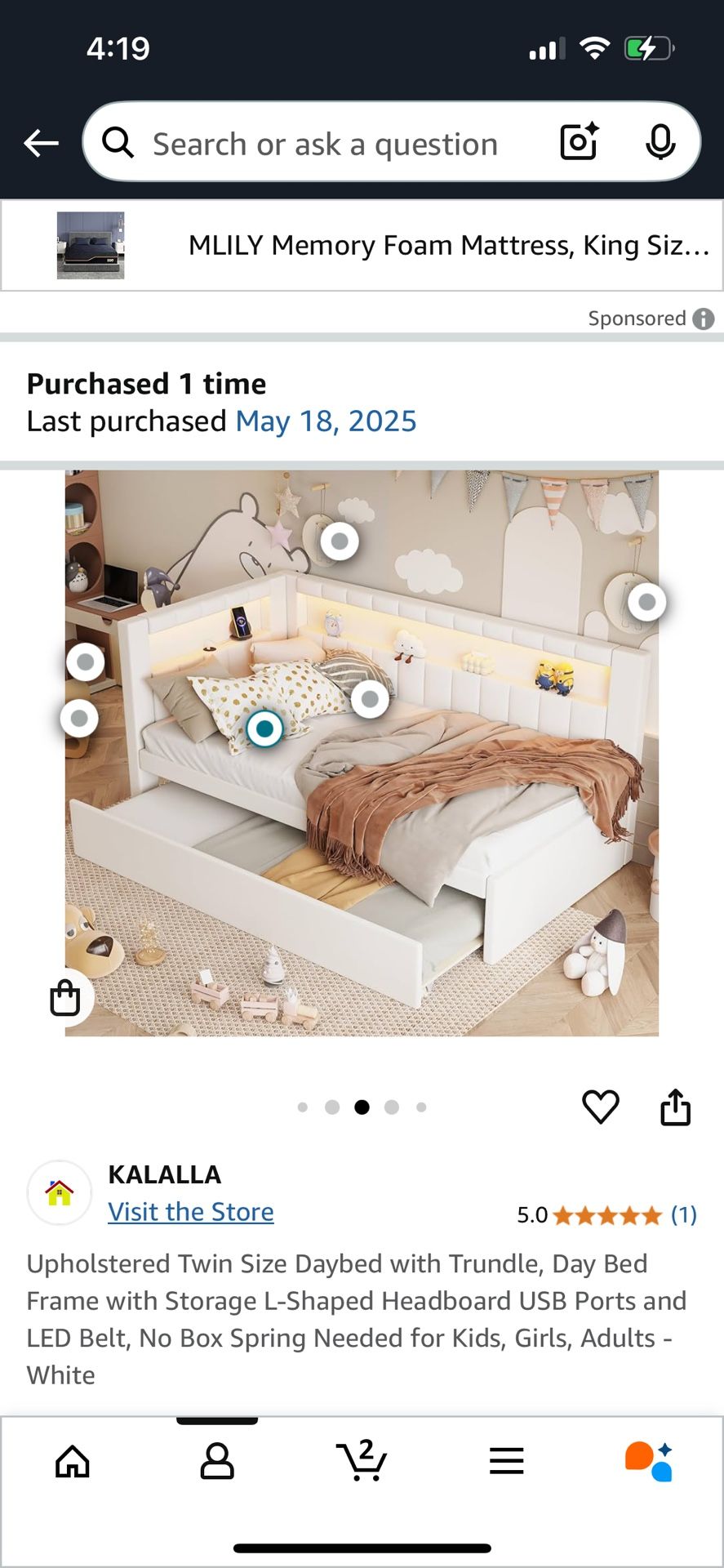 Twin LED bed With Trundle