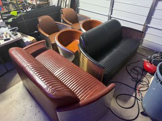 Aviator Style Leather Sofa and Chair Set