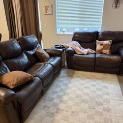 Leather Reclining Couch Set With side table