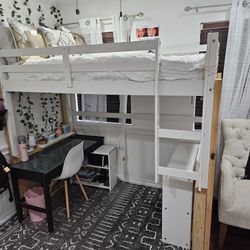 Twin Loft Bed, Desk And Shelf