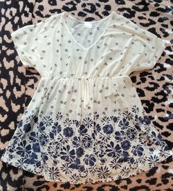 Siren Lily Navy Blue And White Mesh Maternity Top