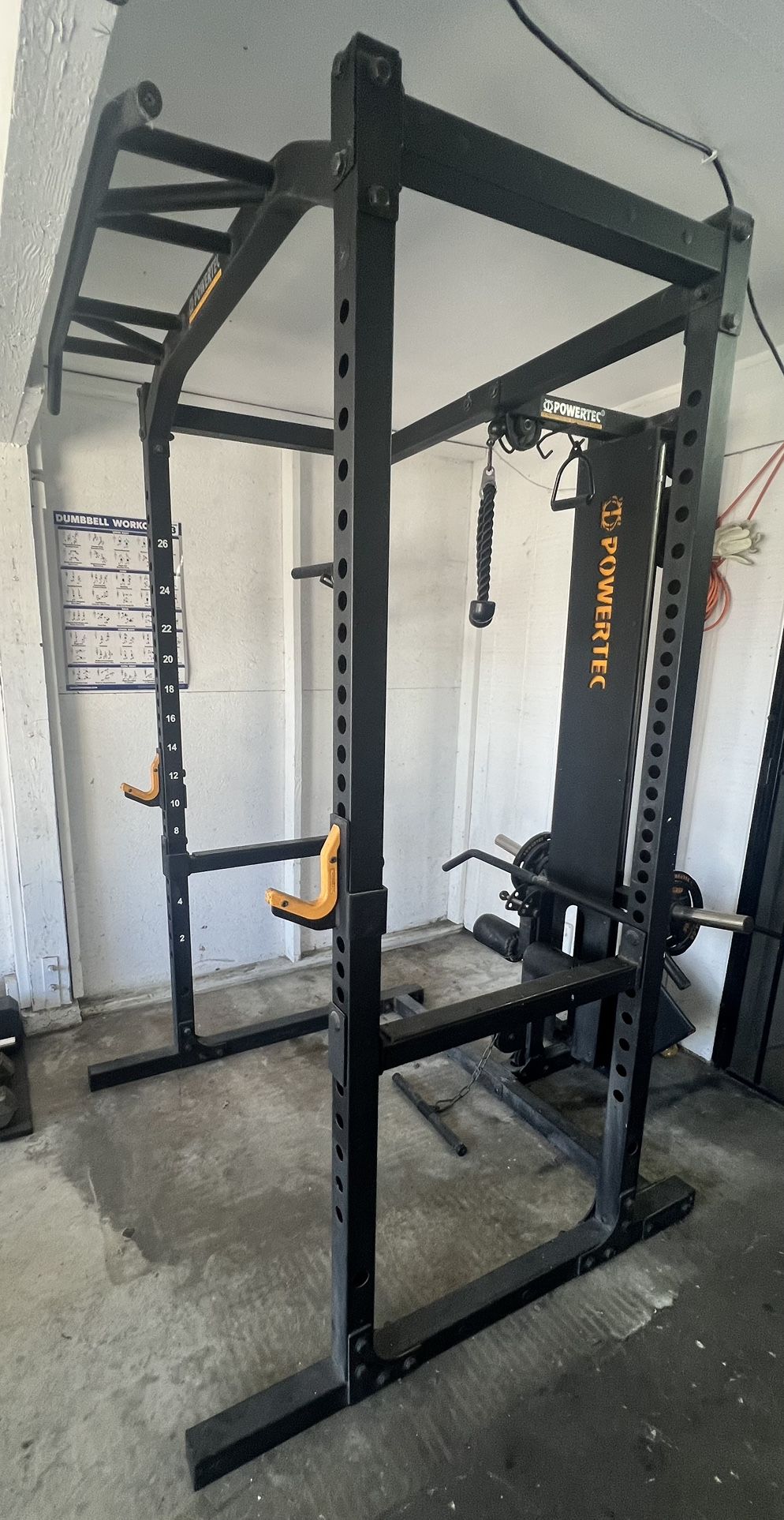 Squat Rack And Lat Down With Weights And Barbell