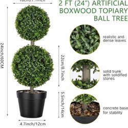4 (four) Artificial (fake) Boxwood Topiary Plants Faux Double Ball Shaped 