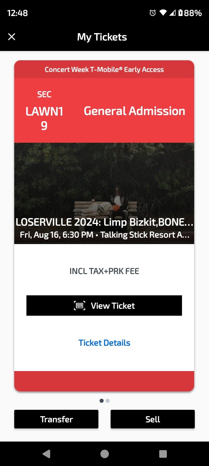 Loserville Limp Bizkit Concert Lawn Ticket