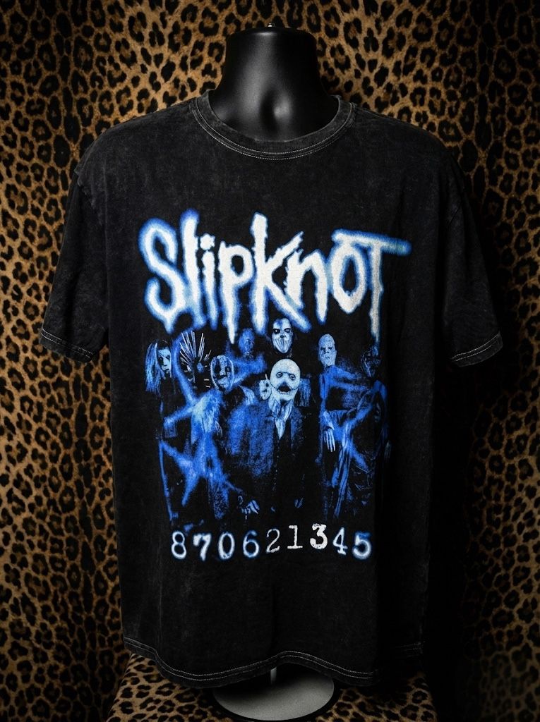 Oversized Slipknot Acid Wash Blue Graphic Band Tee Heavy Metal Music T-Shirt
