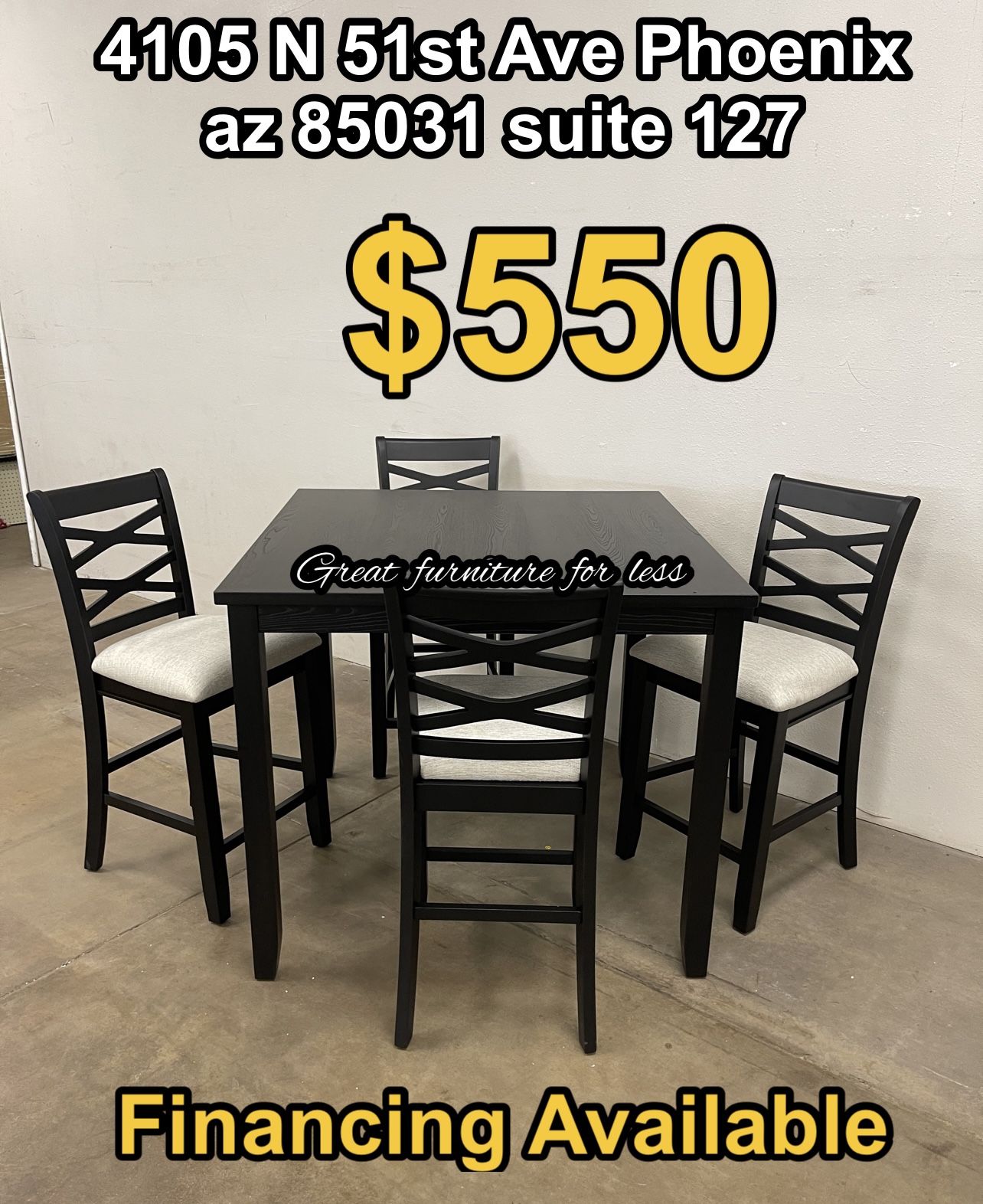 5 PCs Dining Table Set Black Wood Include 4 Chairs And Table Brand New